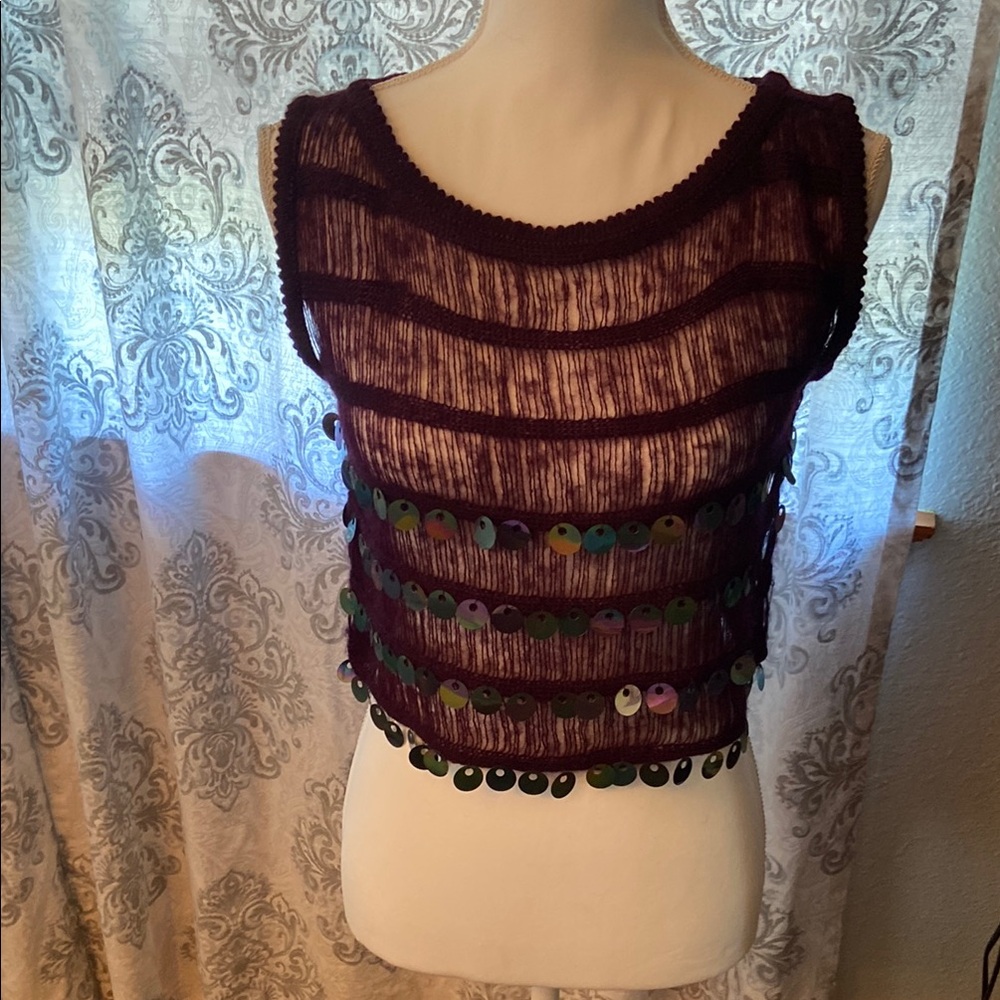 Express Purple Sequin Crop Tank Top